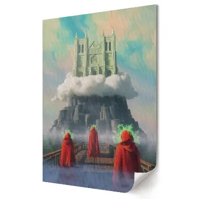 Tablou canvas cu castel în nori și siluete misterioase