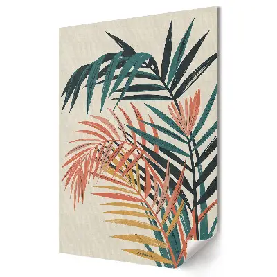 Tablou canvas cu grafică murală reprezentând frunze tropicale în nuanțe pastelate