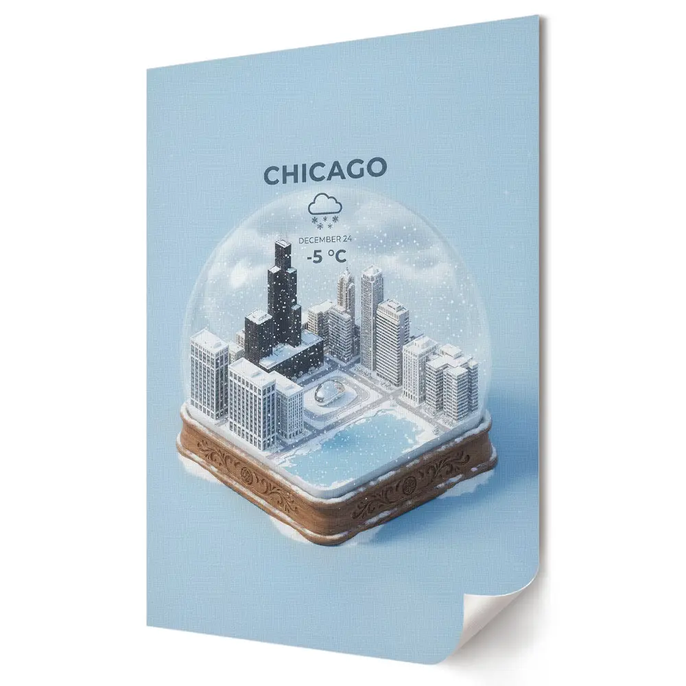 Tablou canvas panoramă de iarnă cu orașul Chicago într-un glob de sticlă