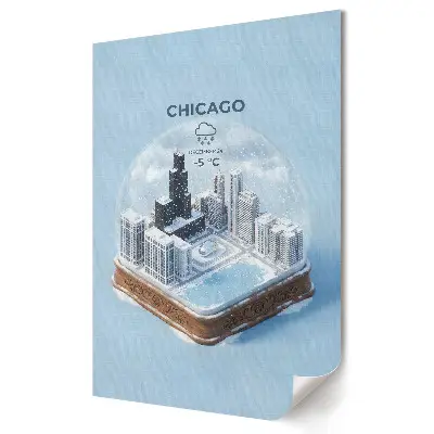 Tablou canvas panoramă de iarnă cu orașul Chicago într-un glob de sticlă