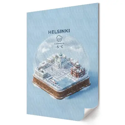 Poster decorativ Magia iernii în Helsinki într-un glob de sticlă