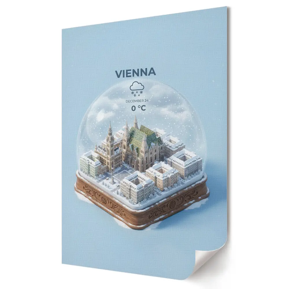 Tablou canvas panoramă de iarnă a Vienei într-o sferă