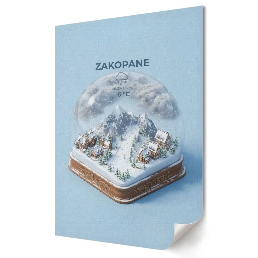 Tablou pe pânză cu peisaj de iarnă în Zakopane sub sticlă