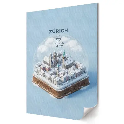 Poster de perete cu peisaj de iarnă al orașului Zurich într-o sferă