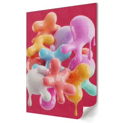 Tablou canvas cu grafică murală reprezentând picături colorate pe fundal roz
