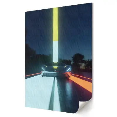 Poster de perete cu mașină futuristă în lumină neon