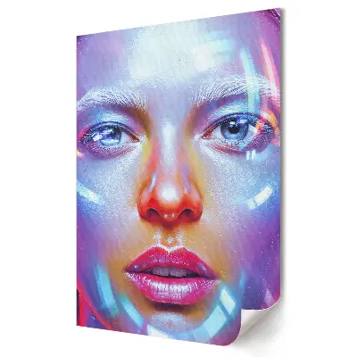 Poster de perete cu față futuristă în culori neon