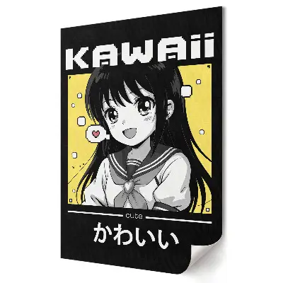 Poster decorativ cu fată în stil Kawaii monocrom