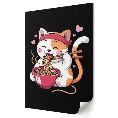 Poster decorativ Pisică fericită savurând ramen
