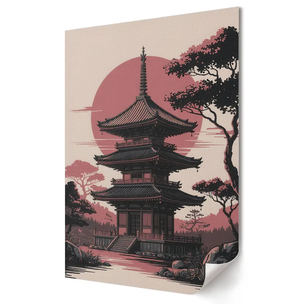 Tablou canvas cu pagodă japoneză la apus