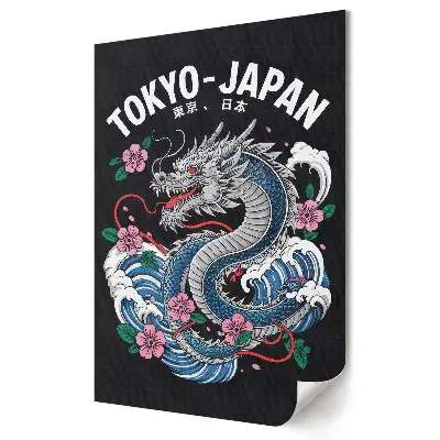 Poster de perete cu dragon și flori în Tokyo