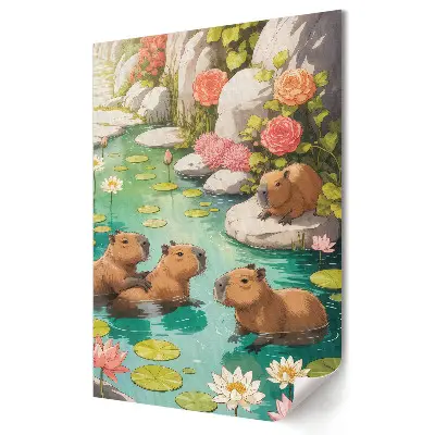 Poster decorativ cu capibare fericite într-un paradis floral