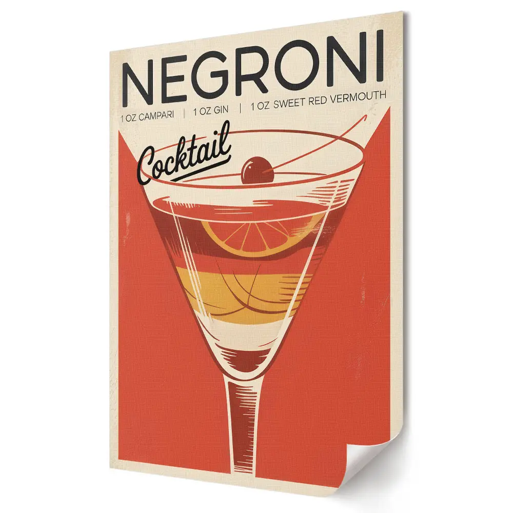 Tablou canvas cu grafică retro reprezentând un cocktail Negroni