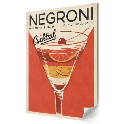Tablou canvas cu grafică retro reprezentând un cocktail Negroni