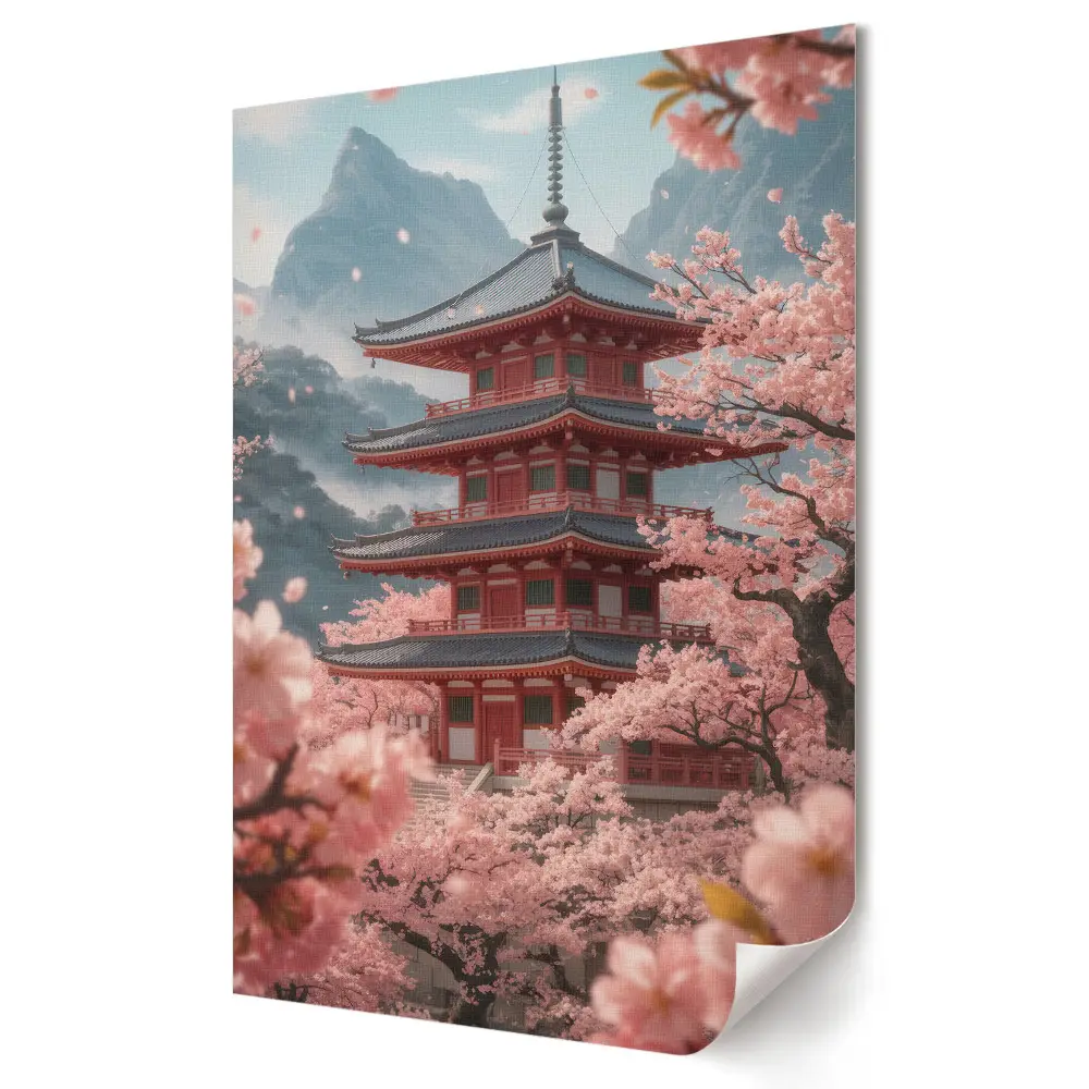 Tablou canvas Flori de primăvară într-un peisaj japonez