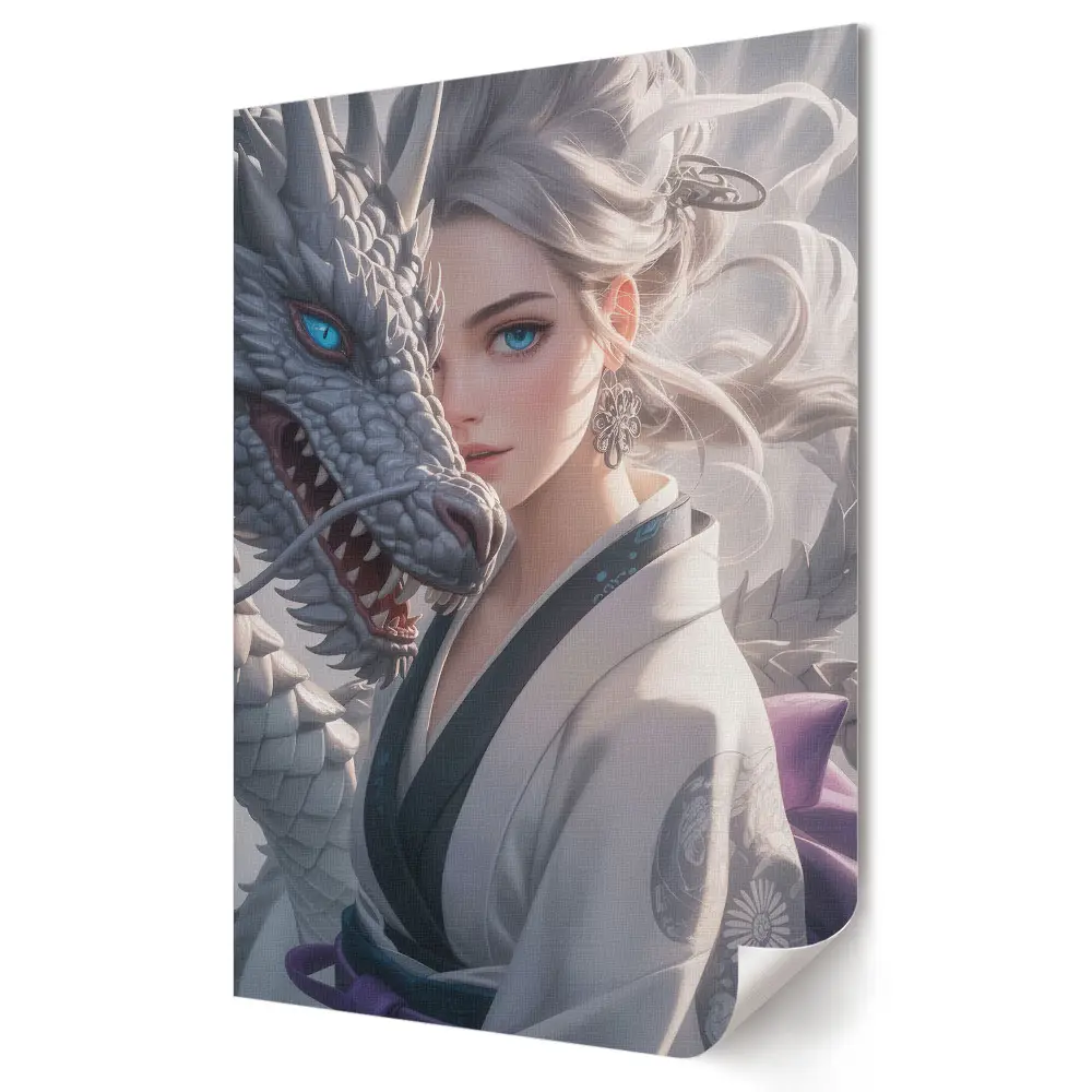 Tablou canvas cu grafică murală Dragon și războinic în armonie