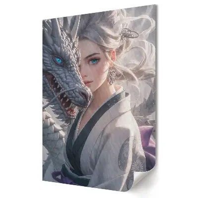 Tablou canvas cu grafică murală Dragon și războinic în armonie