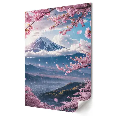 Poster decorativ cu flori de primăvară sub Muntele Fuji