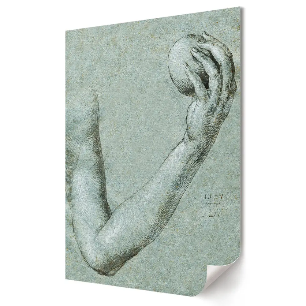 Tablou canvas cu grafică murală reprezentând o mână care ține o minge în mișcare