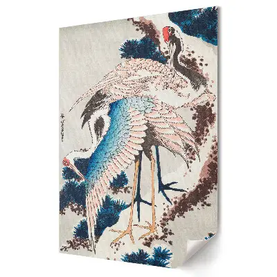 Tablou canvas cu grafică murală reprezentând eleganța cocorilor în stil japonez