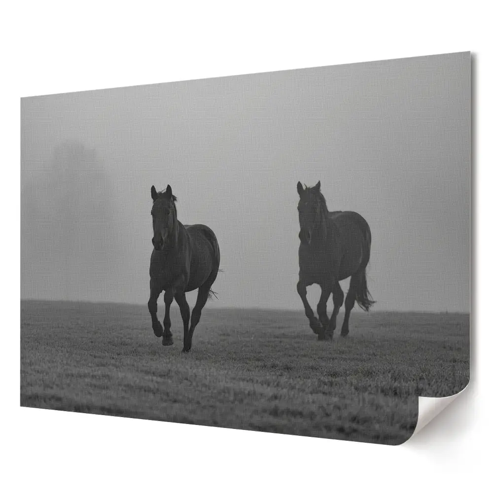 Tablou canvas modern cu cai într-un peisaj cețos
