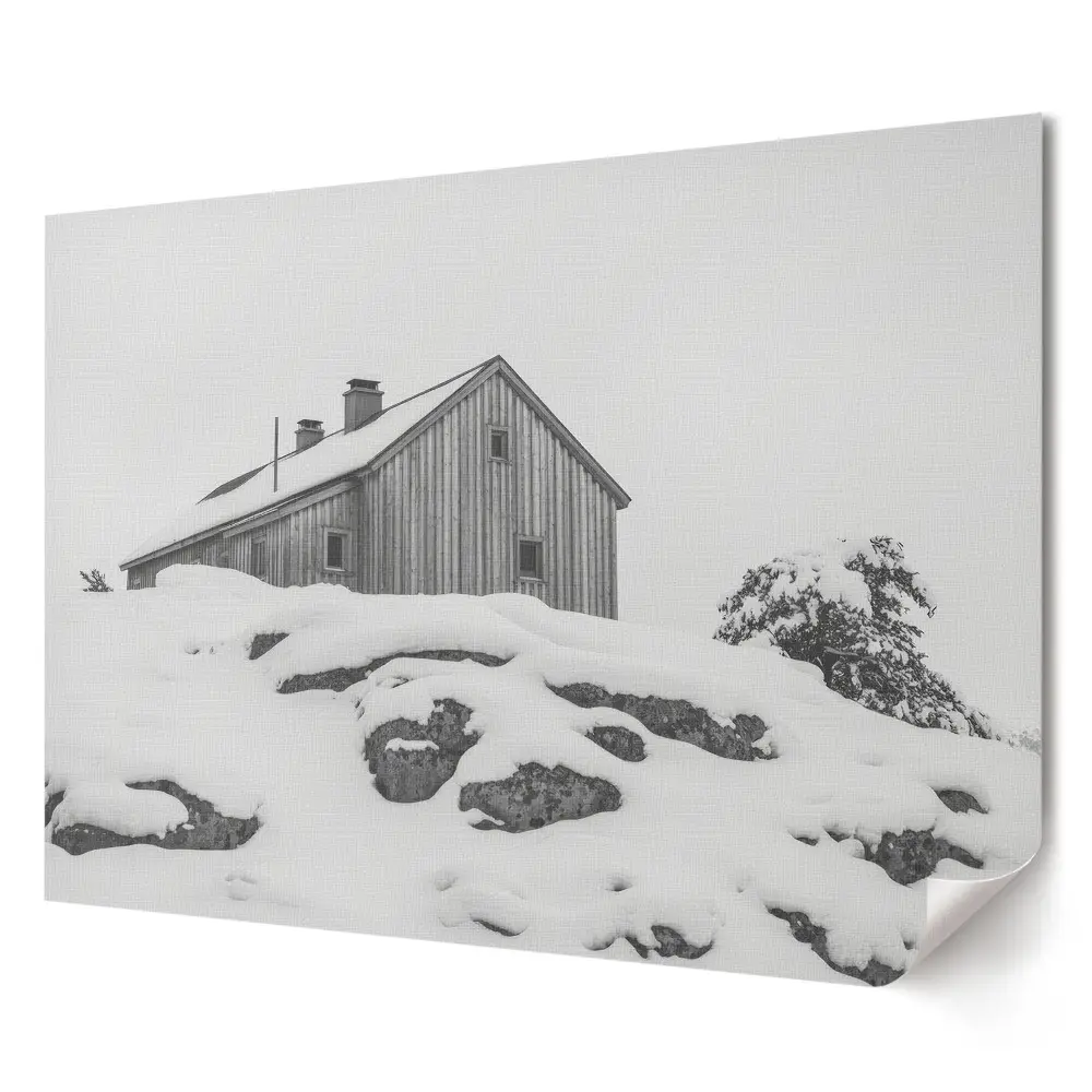 Tablou canvas modern cu peisaj de iarnă și casă în zăpadă
