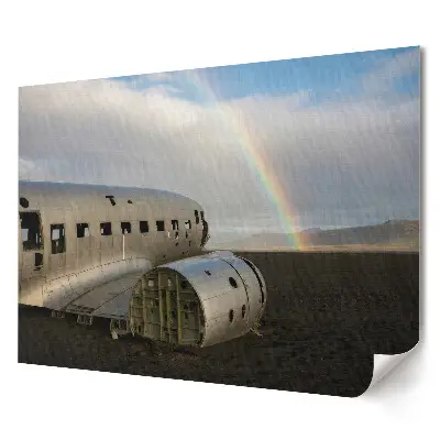 Tablou canvas modern cu un avion prăbușit sub un curcubeu