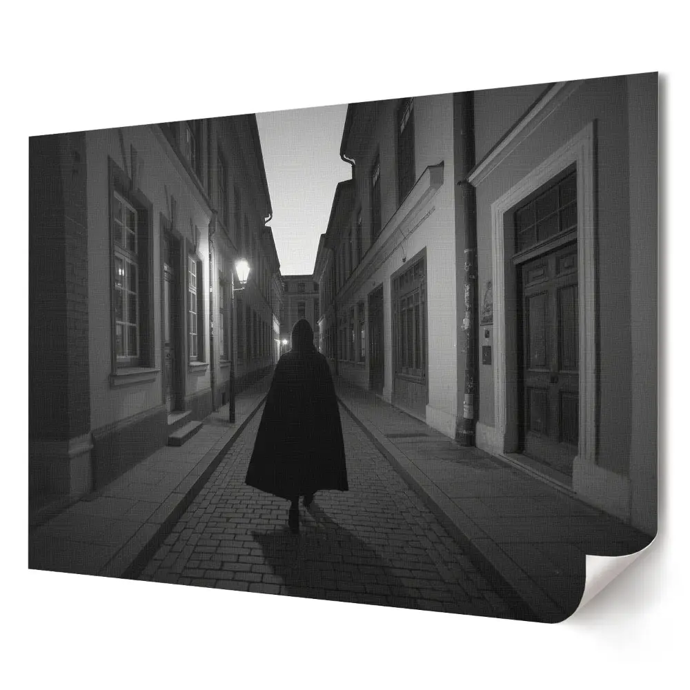 Tablou canvas modern cu siluetă neagră pe stradă pe timp de noapte