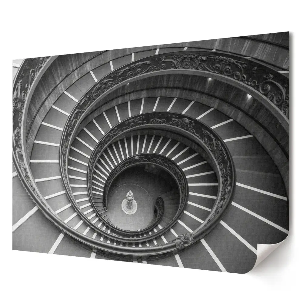 Poster monocrom cu scară în spirală pentru living