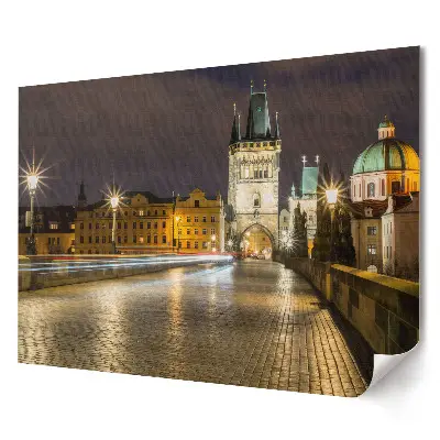Tablou canvas modern cu peisaj nocturn din Praga și Podul Carol