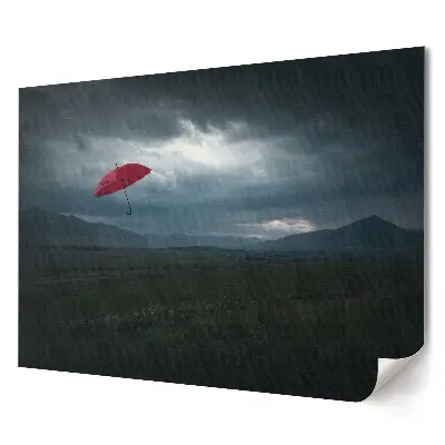 o umbrelă roșie într-un peisaj întunecat