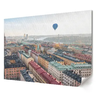 Poster decorativ pentru living cu vedere panoramică asupra orașului din balon cu aer cald