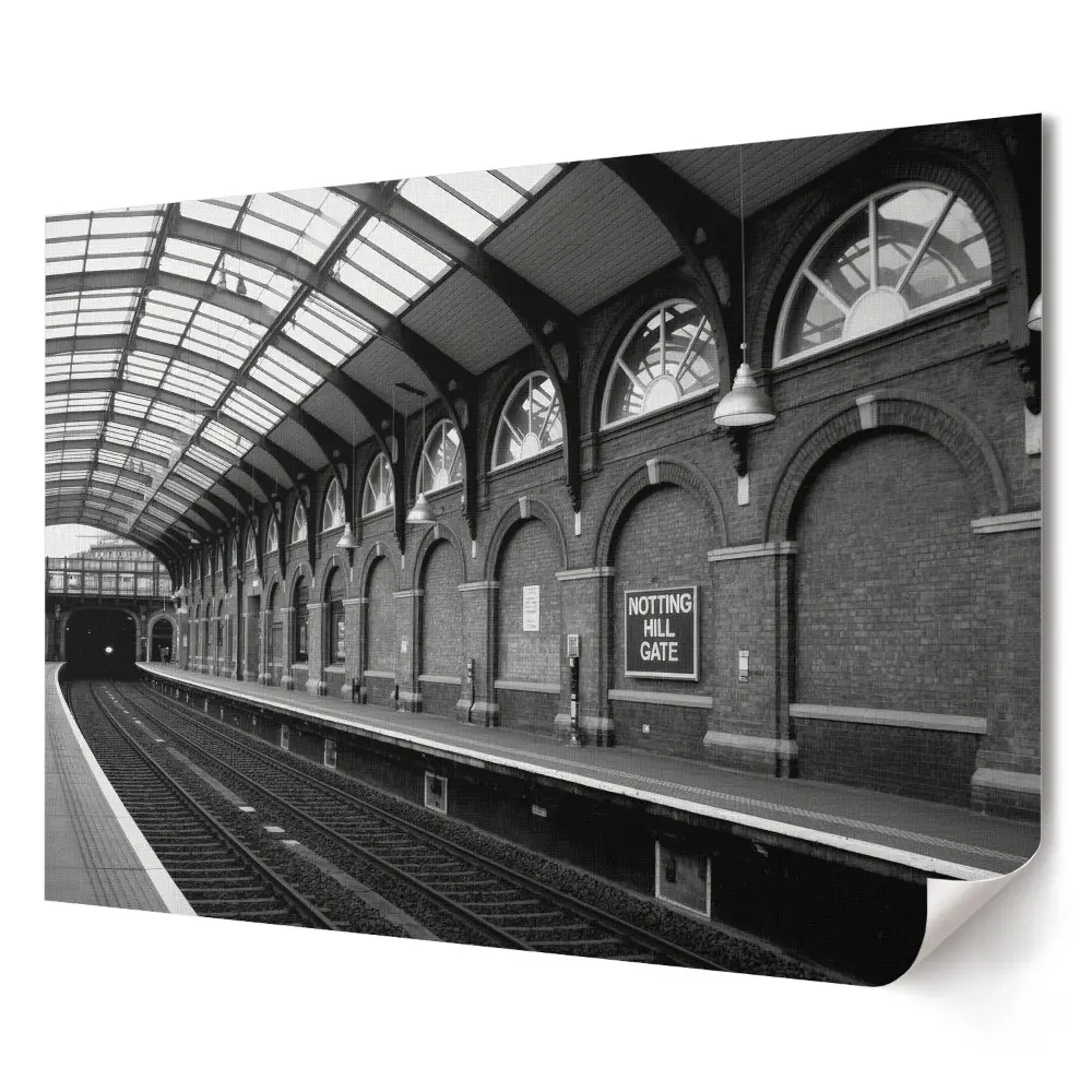 Poster de perete elegant cu stația de metrou Notting Hill Gate alb-negru