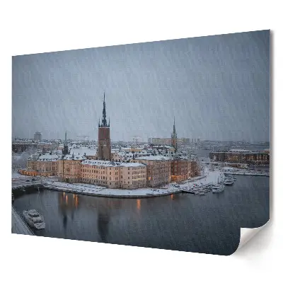 Poster stilizat pentru living cu vedere de iarnă a orașului Stockholm