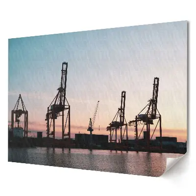 Poster decorativ pentru living cu macarale portuare la apus