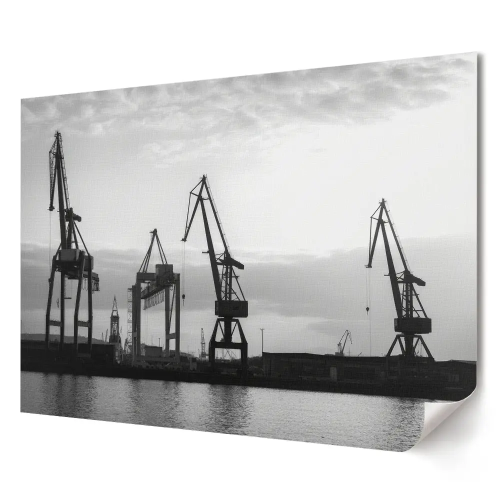 Tablou canvas modern cu macarale portuare în alb și negru