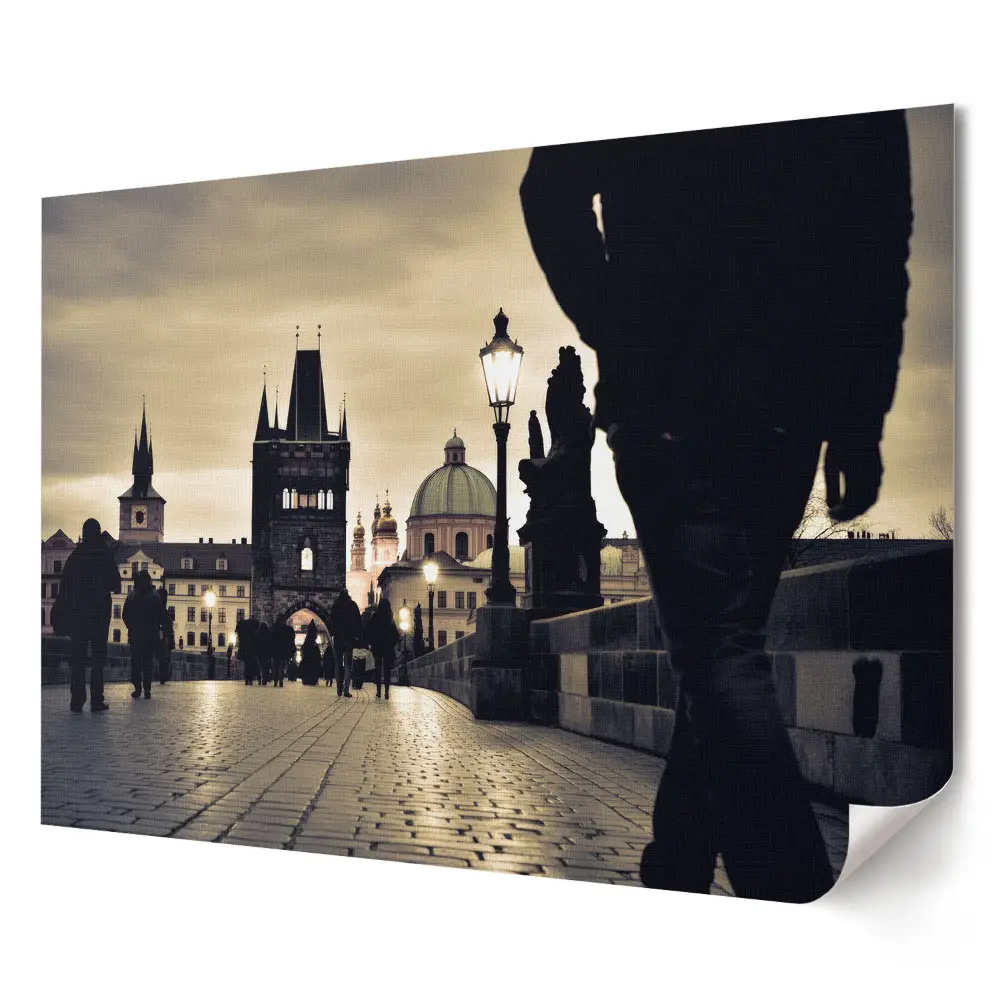Poster de perete elegant cu apus de soare peste Praga în ploaie