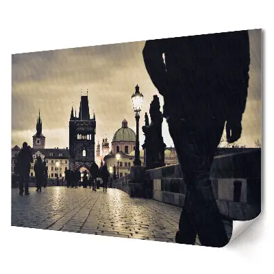 Poster de perete elegant cu apus de soare peste Praga în ploaie