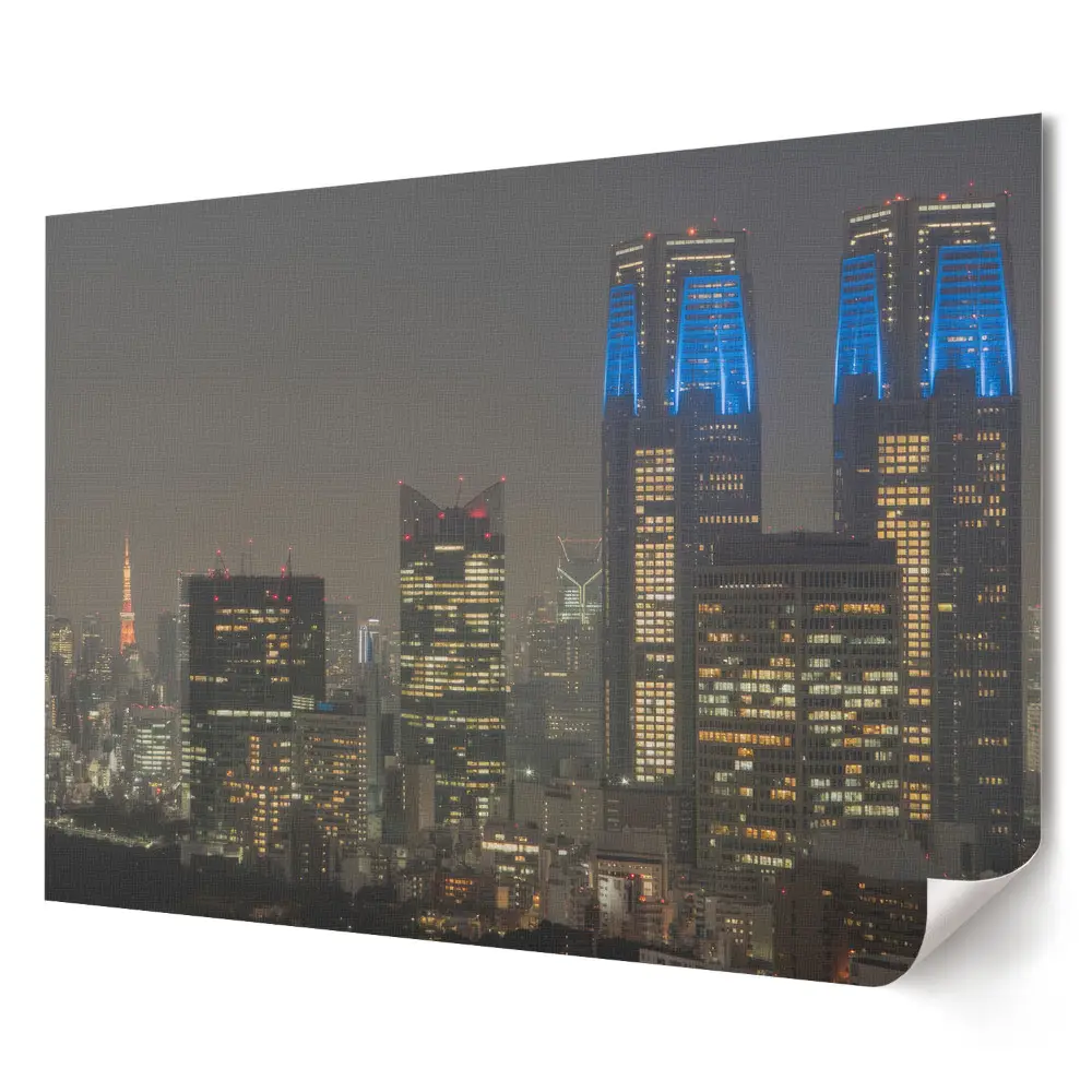 Tablou canvas modern cu panoramă nocturnă a orașului Tokyo și zgârie-nori