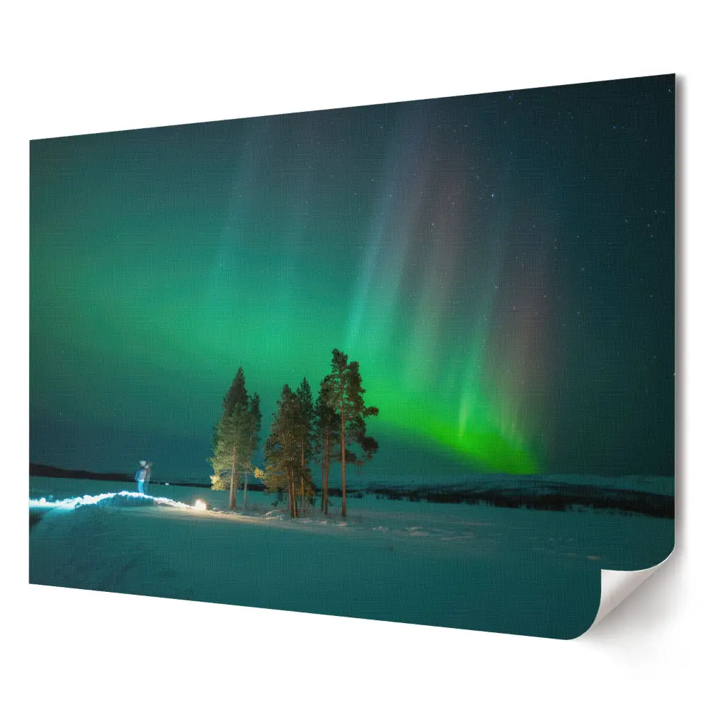 Tablou canvas modern cu Aurora boreală și peisaj de iarnă