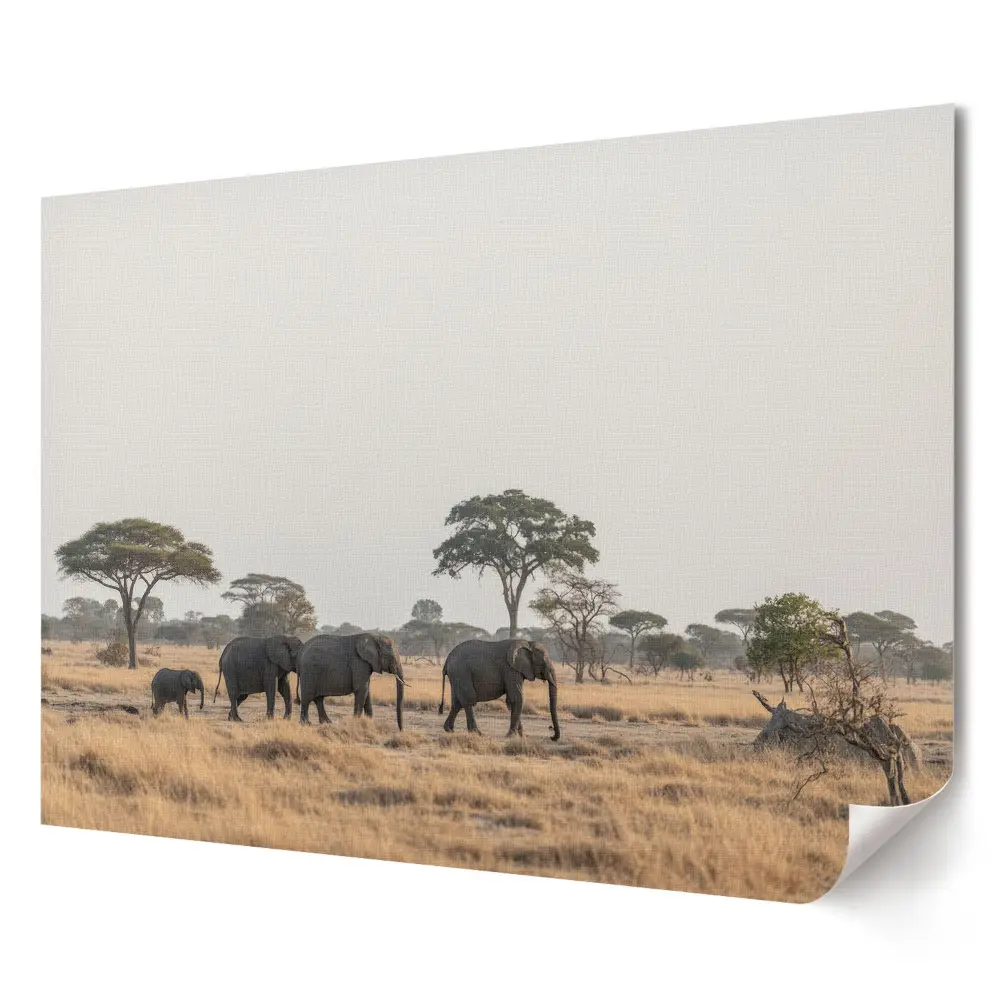 Poster de perete elegant cu turmă de elefanți în savana africană