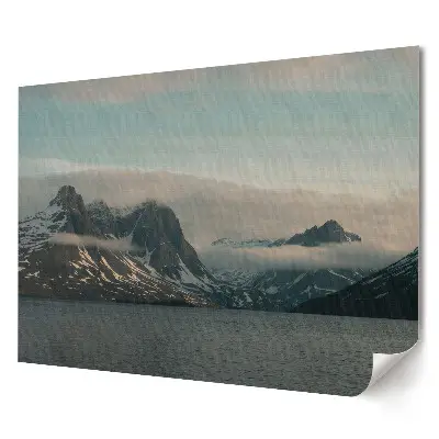 Tablou canvas modern cu peisaj montan, ceață și apă