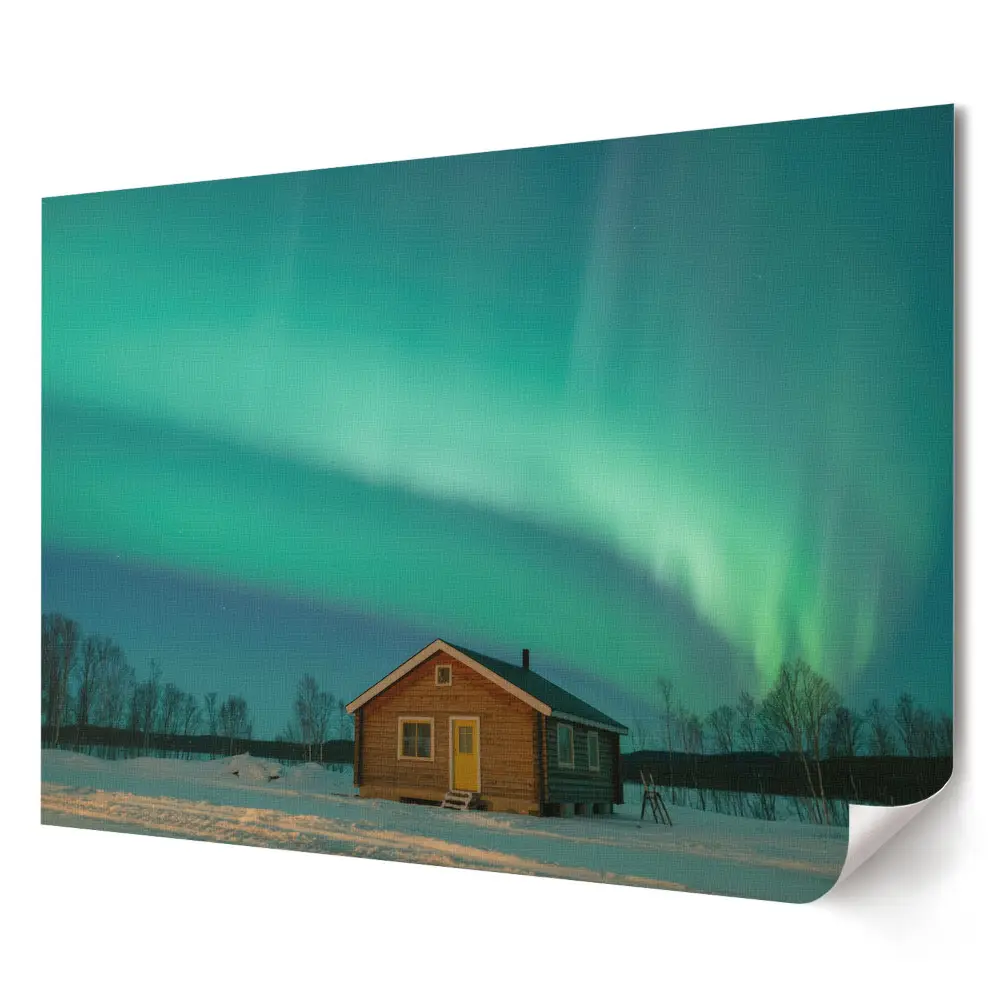 Tablou canvas modern cu peisaj de iarnă și auroră boreală