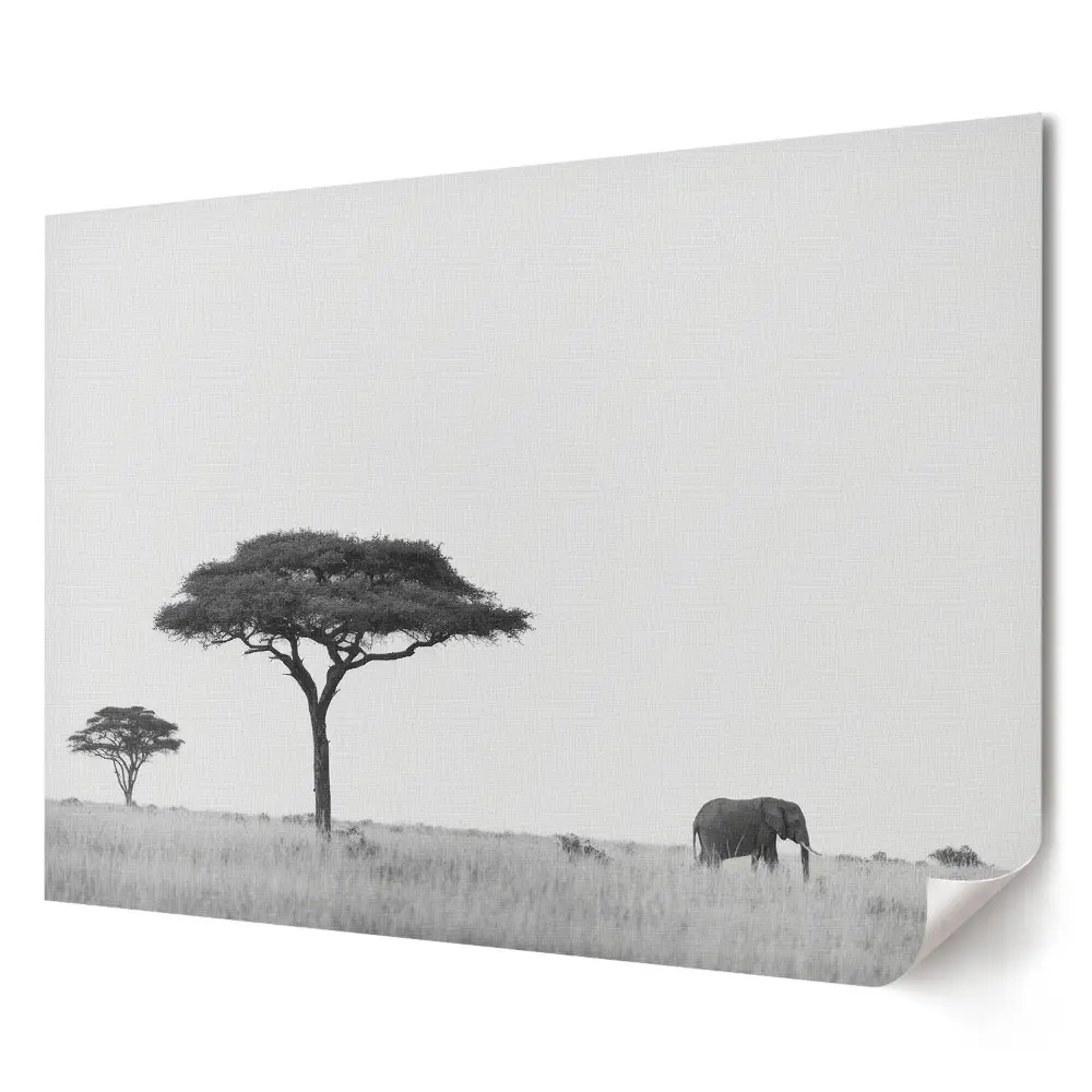 Poster stilizat cu peisaj idilic cu elefant african pentru living
