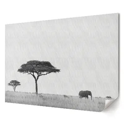Poster stilizat cu peisaj idilic cu elefant african pentru living