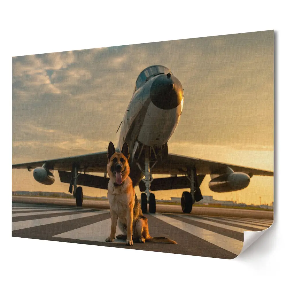 Tablou canvas modern Câine pe pista unui avion