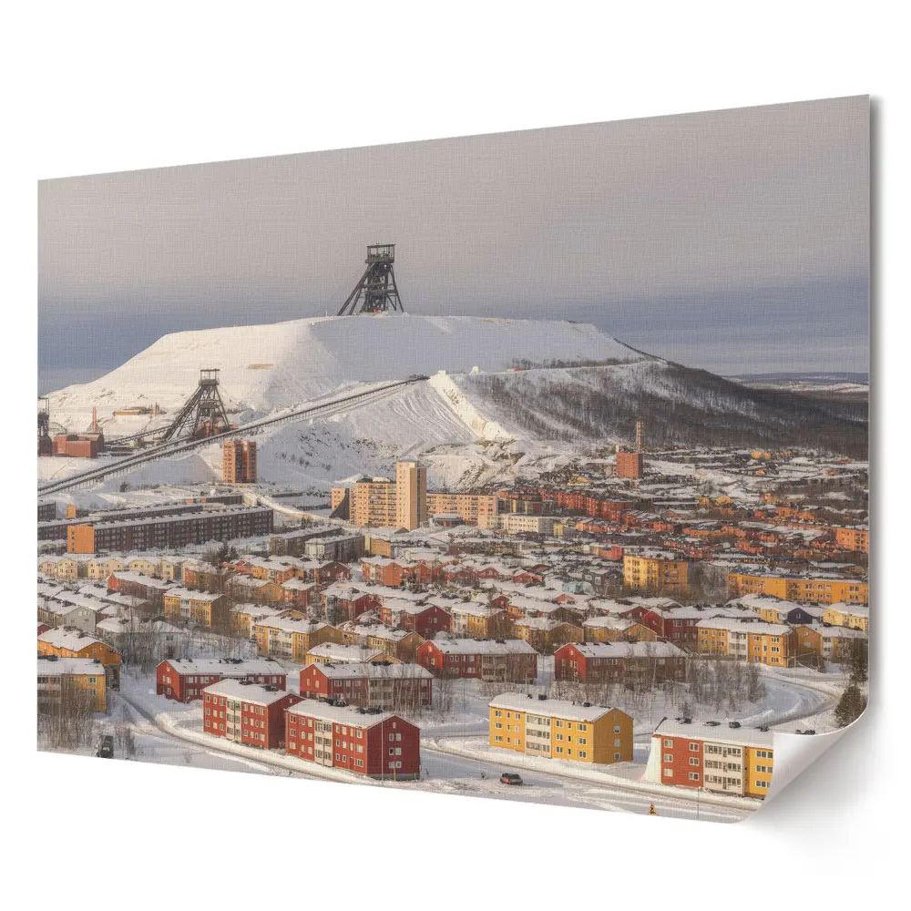 Tablou canvas modern cu peisaj de iarnă într-un oraș minier