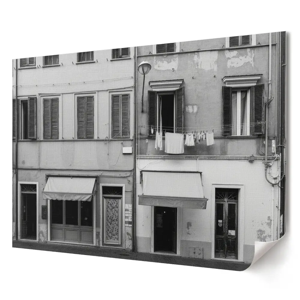 Poster pentru living cu ilustrație monocromă cu case tradiționale italiene
