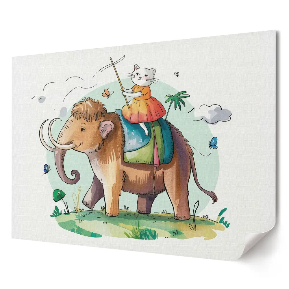 Tablou canvas modern cu pisică pe mamut într-un decor de basm