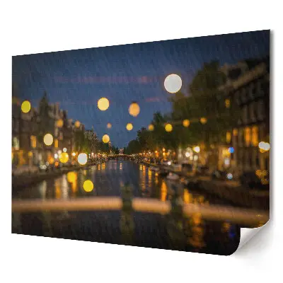 Poster de perete elegant cu vedere nocturnă a unui canal din Amsterdam